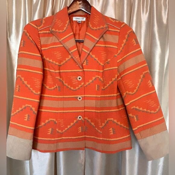 Coldwater Creek  Orange Southwestern Aztec Blazer Fitted Jacket 12 Petite EUC - Picture 2 of 15